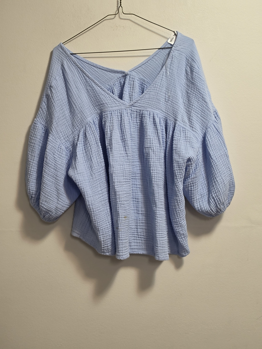 Little Mountain Light Blue Balloon Sleeve V-Neck Peasant Top